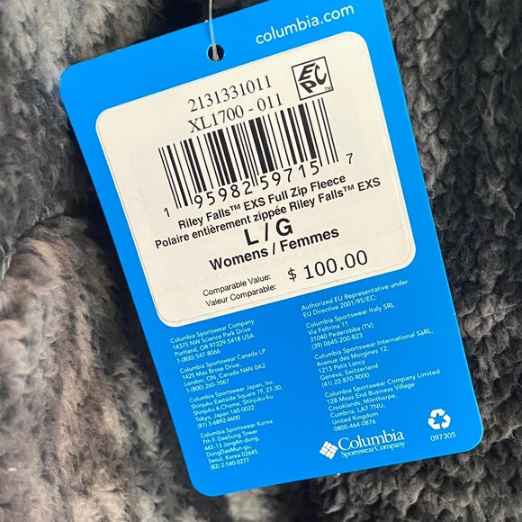 Columbia Charcoal and Black Patterned Fleece Jacket women’s large - Picture 2 of 7